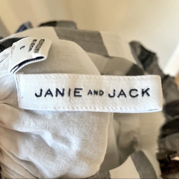 JANIE AND JACK Off-The-Shoulder Gingham Dress 100% Cotton Navy Blue & White Sz 3 - Picture 2 of 16